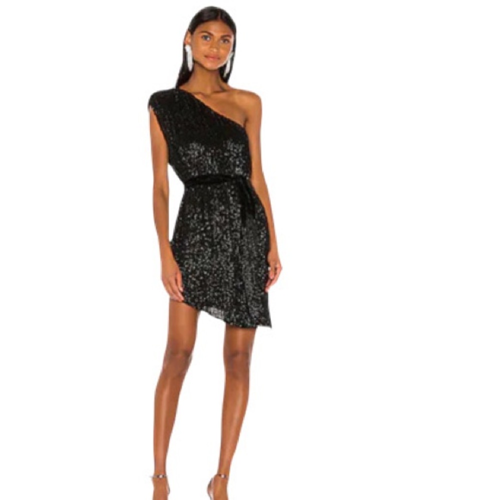 Retrofete Ella One Shoulder Black Sequin Dress Size XXL Asymmetric Mini Wedding